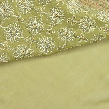 Indian Vintage Heavy Green Saree Georgette Embroidered Sari Craft Fabric 5Yd Sewing Soft Ethnic Zari Dress Making wedding Sari