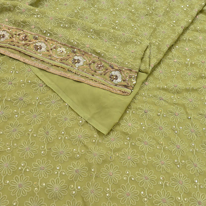 Indian Vintage Heavy Green Saree Georgette Embroidered Sari Craft Fabric 5Yd Sewing Soft Ethnic Zari Dress Making wedding Sari