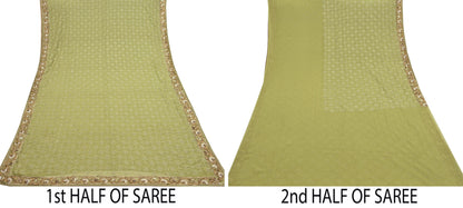 Indian Vintage Heavy Green Saree Georgette Embroidered Sari Craft Fabric 5Yd Sewing Soft Ethnic Zari Dress Making wedding Sari