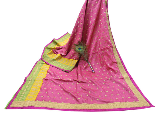 Indian Vintage Saree Pink Pure Khadi Silk Handloom Hand Beaded Sari Fabric 6yard Ethnic Zari Dressmaking Crafting Upcycle Quilting