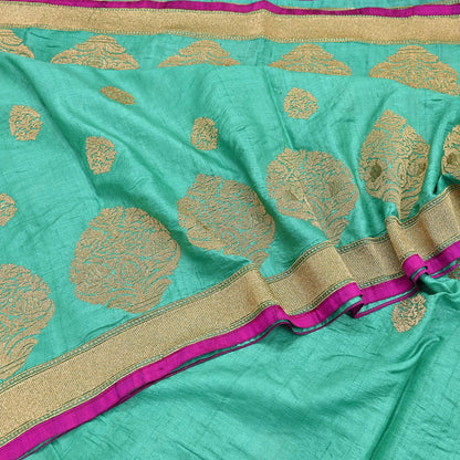 Indian Vintage Saree Pista Green Pure Khadi Silk Handloom Hand Beaded Sari Fabric 6yard Ethnic Zari Dressmaking Crafting Upcycle Quilting