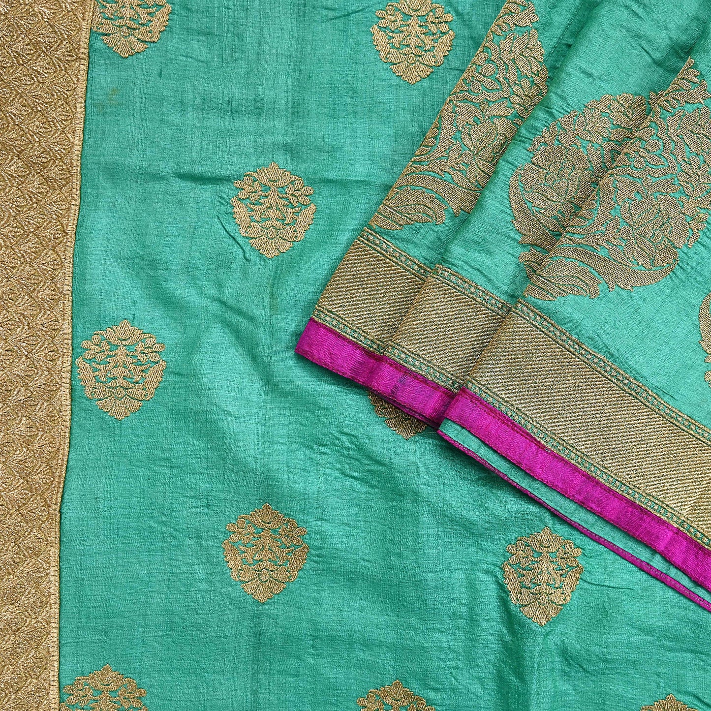 Indian Vintage Saree Pista Green Pure Khadi Silk Handloom Hand Beaded Sari Fabric 6yard Ethnic Zari Dressmaking Crafting Upcycle Quilting