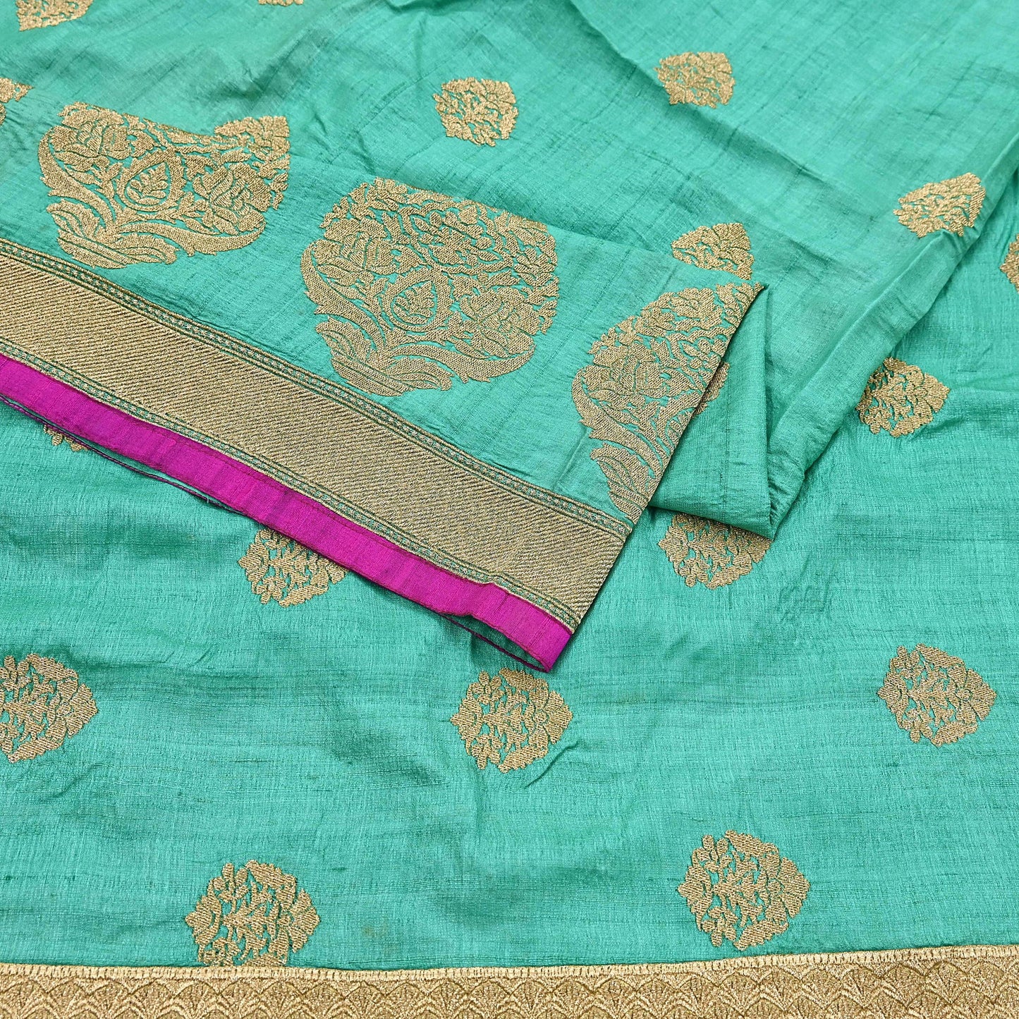 Indian Vintage Saree Pista Green Pure Khadi Silk Handloom Hand Beaded Sari Fabric 6yard Ethnic Zari Dressmaking Crafting Upcycle Quilting