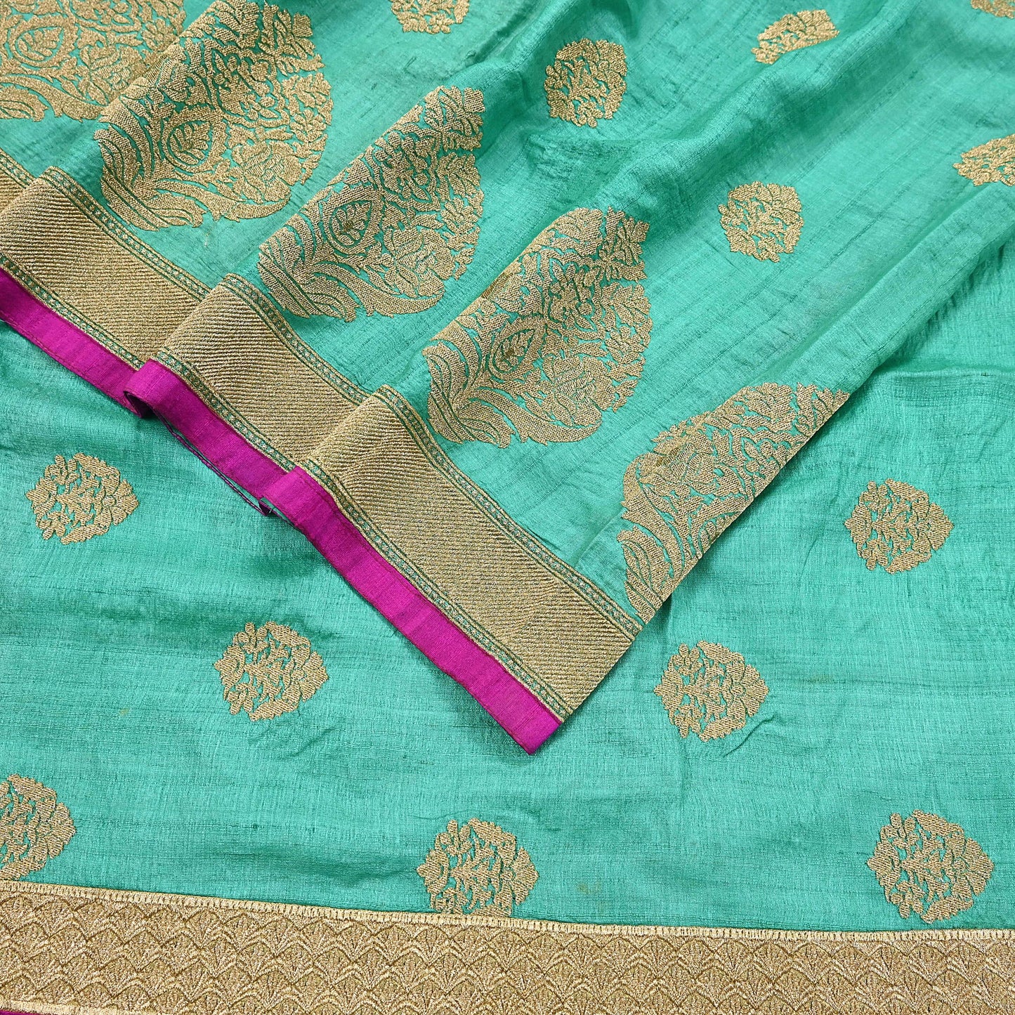 Indian Vintage Saree Pista Green Pure Khadi Silk Handloom Hand Beaded Sari Fabric 6yard Ethnic Zari Dressmaking Crafting Upcycle Quilting
