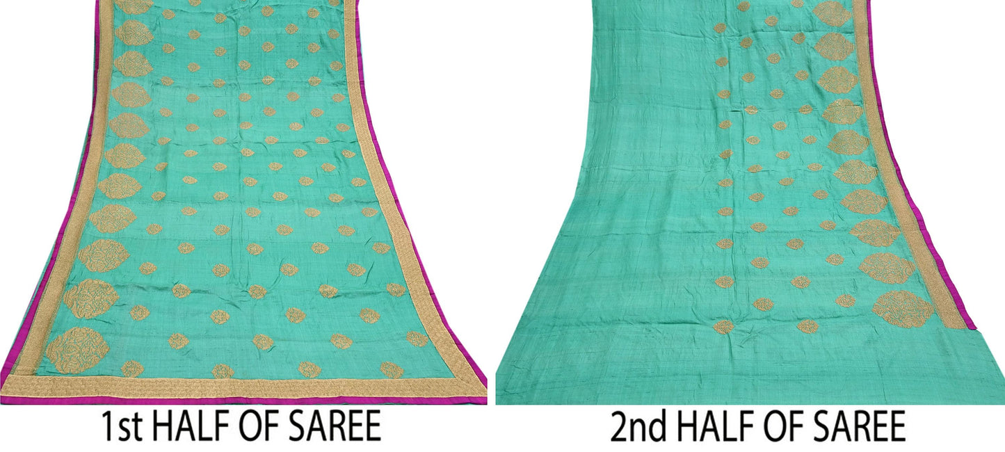 Indian Vintage Saree Pista Green Pure Khadi Silk Handloom Hand Beaded Sari Fabric 6yard Ethnic Zari Dressmaking Crafting Upcycle Quilting
