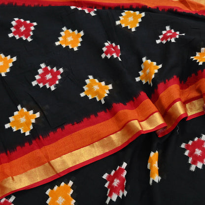 Indian Vintage Sari Black & Red Printed Pure Cotton Sarees Craft Fabric 5Yd Soft Sewing Sarong Wrap Boho Floral Quilting Dress making