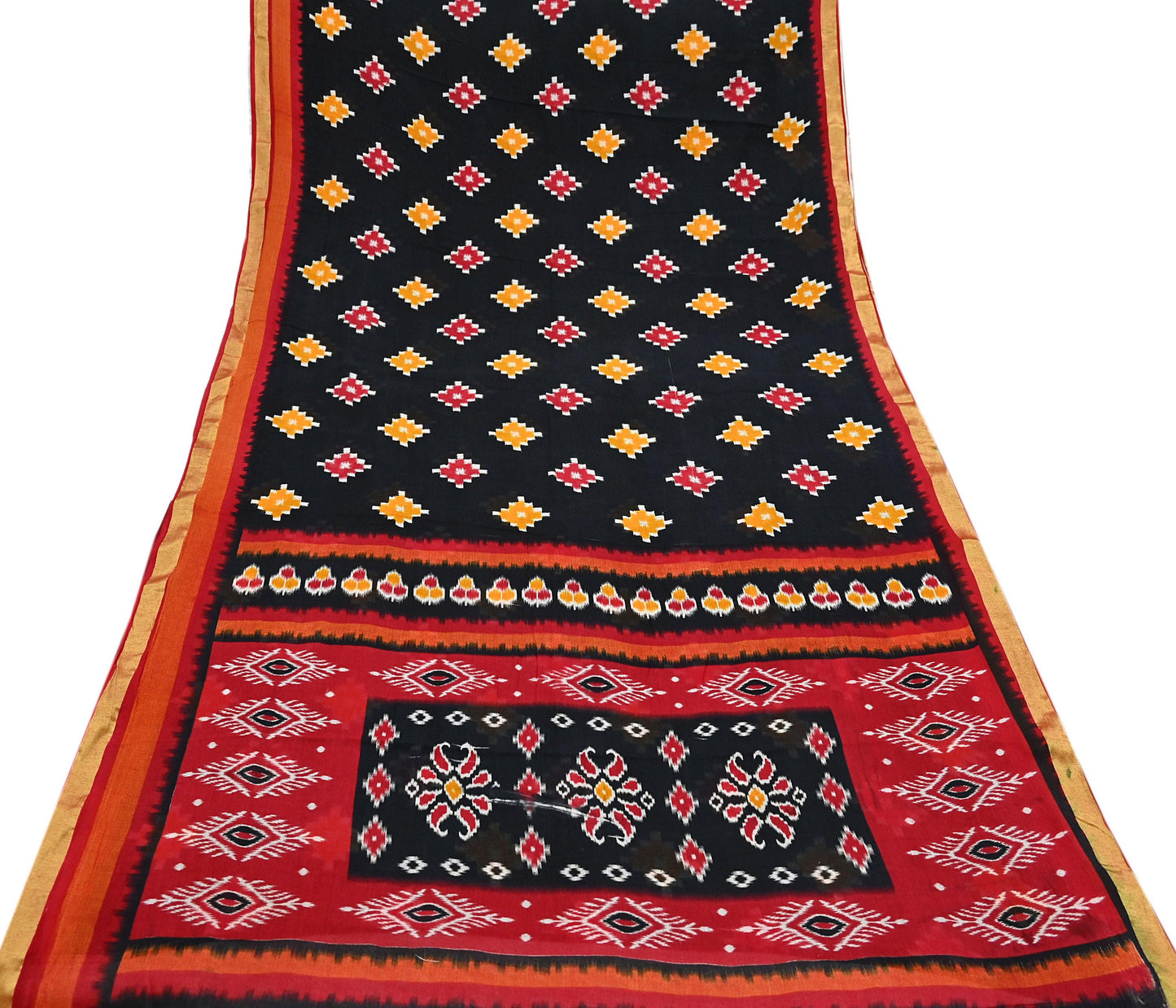 Indian Vintage Sari Black & Red Printed Pure Cotton Sarees Craft Fabric 5Yd Soft Sewing Sarong Wrap Boho Floral Quilting Dress making