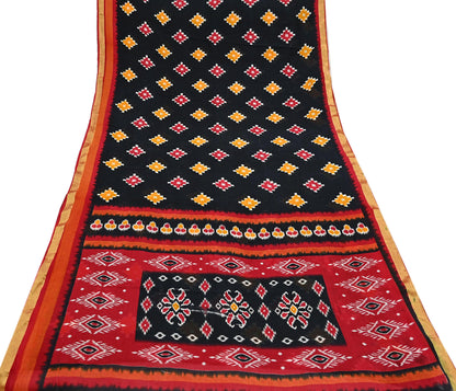 Indian Vintage Sari Black & Red Printed Pure Cotton Sarees Craft Fabric 5Yd Soft Sewing Sarong Wrap Boho Floral Quilting Dress making