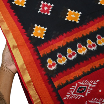 Indian Vintage Sari Black & Red Printed Pure Cotton Sarees Craft Fabric 5Yd Soft Sewing Sarong Wrap Boho Floral Quilting Dress making