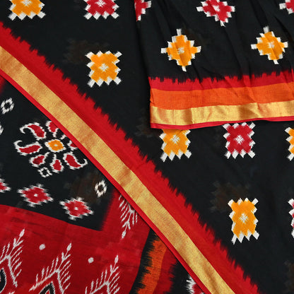 Indian Vintage Sari Black & Red Printed Pure Cotton Sarees Craft Fabric 5Yd Soft Sewing Sarong Wrap Boho Floral Quilting Dress making