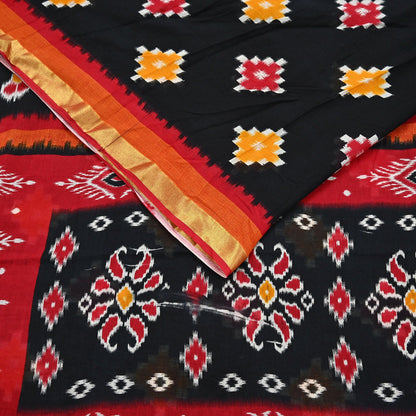 Indian Vintage Sari Black & Red Printed Pure Cotton Sarees Craft Fabric 5Yd Soft Sewing Sarong Wrap Boho Floral Quilting Dress making