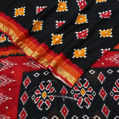 Indian Vintage Sari Black & Red Printed Pure Cotton Sarees Craft Fabric 5Yd Soft Sewing Sarong Wrap Boho Floral Quilting Dress making