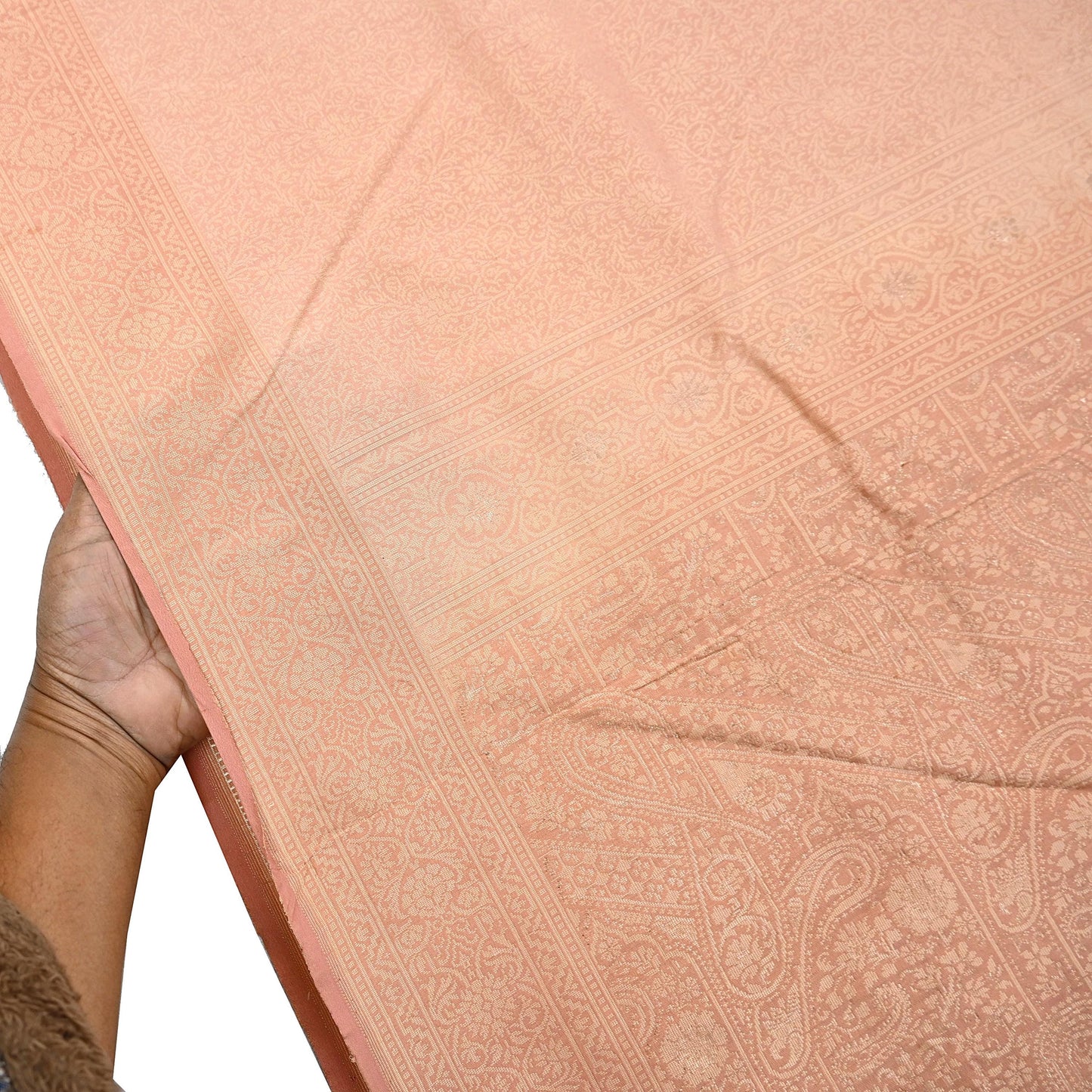 Indian Vintage Sari Peach 100% Pure Silk Hand Woven Sarees Craft Fabric 5Yd Ethnic Sewing Dress making Crafting Upcycle with blouse fabric