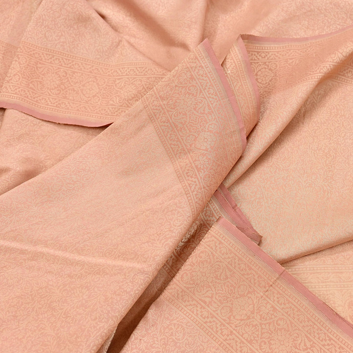 Indian Vintage Sari Peach 100% Pure Silk Hand Woven Sarees Craft Fabric 5Yd Ethnic Sewing Dress making Crafting Upcycle with blouse fabric
