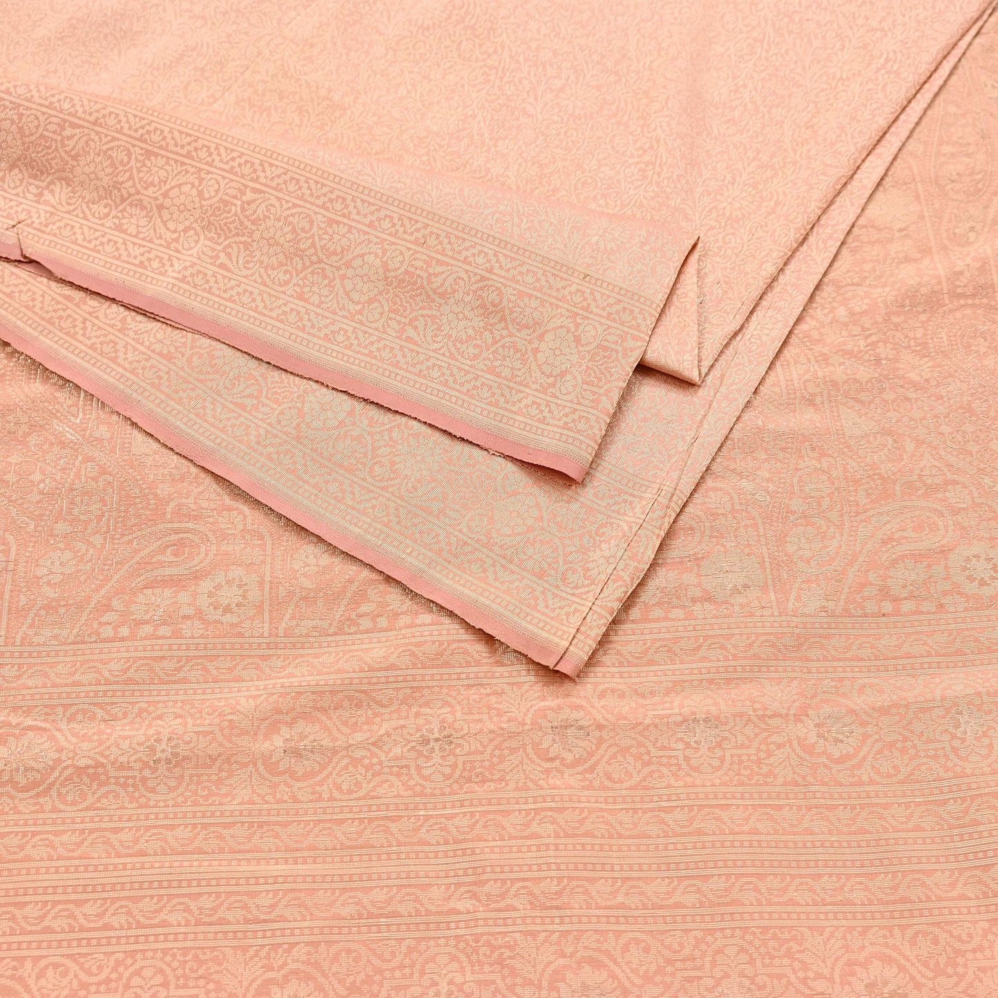 Indian Vintage Sari Peach 100% Pure Silk Hand Woven Sarees Craft Fabric 5Yd Ethnic Sewing Dress making Crafting Upcycle with blouse fabric