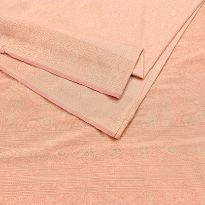 Indian Vintage Sari Peach 100% Pure Silk Hand Woven Sarees Craft Fabric 5Yd Ethnic Sewing Dress making Crafting Upcycle with blouse fabric