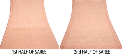 Indian Vintage Sari Peach 100% Pure Silk Hand Woven Sarees Craft Fabric 5Yd Ethnic Sewing Dress making Crafting Upcycle with blouse fabric