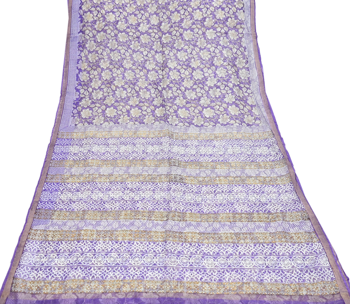 Indian Vintage Sari Purple & Ivory Pure Silk Block Printed Sarees Craft Fabric 6Yd Floral Dress making bollywood silk sarees
