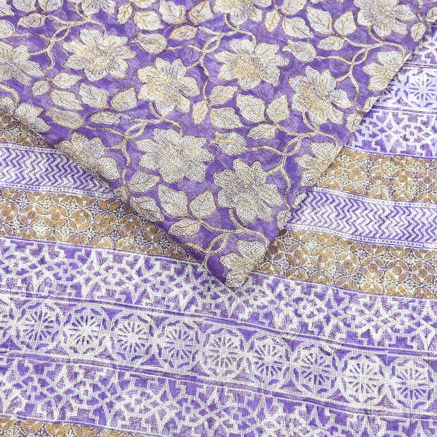 Indian Vintage Sari Purple & Ivory Pure Silk Block Printed Sarees Craft Fabric 6Yd Floral Dress making bollywood silk sarees