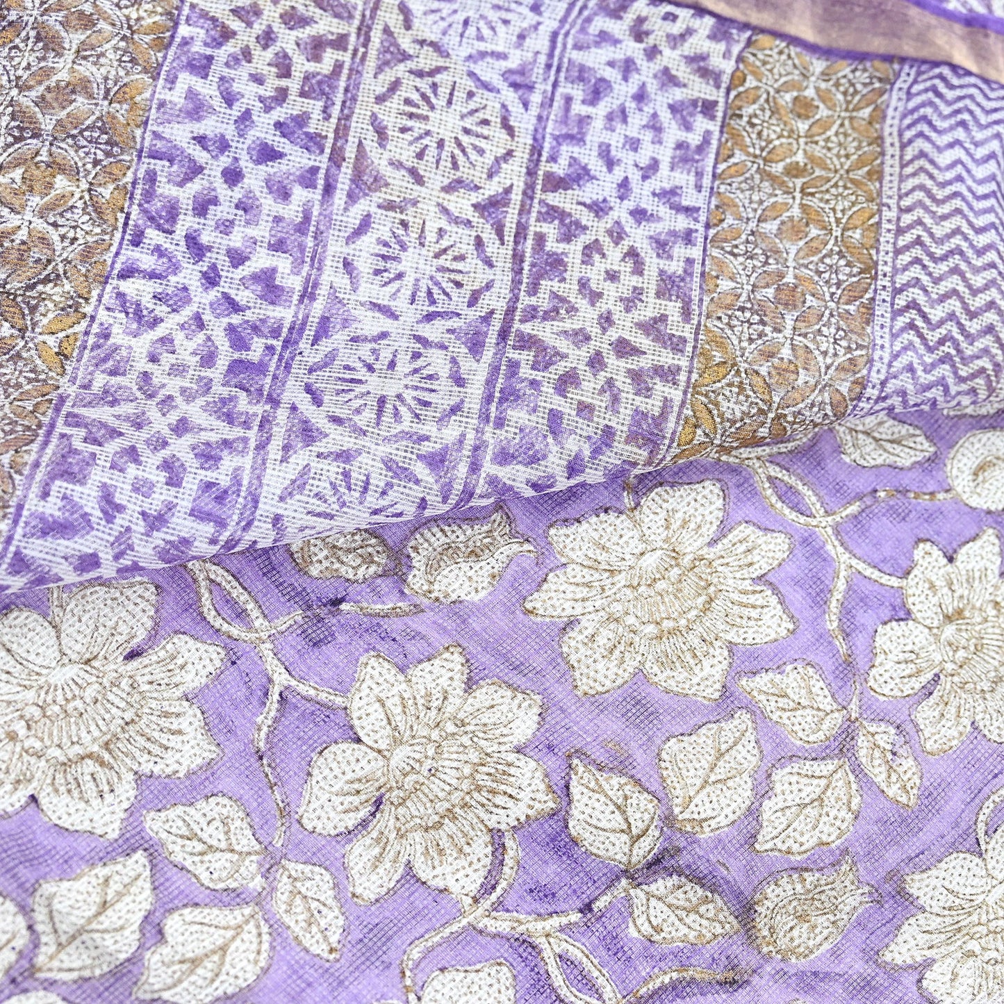 Indian Vintage Sari Purple & Ivory Pure Silk Block Printed Sarees Craft Fabric 6Yd Floral Dress making bollywood silk sarees