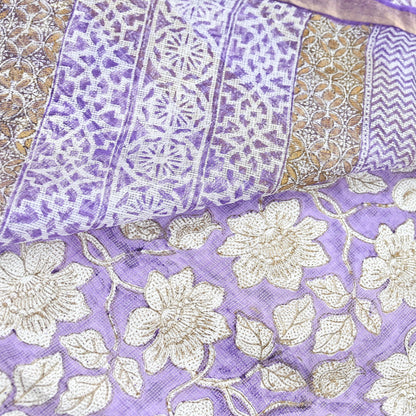 Indian Vintage Sari Purple & Ivory Pure Silk Block Printed Sarees Craft Fabric 6Yd Floral Dress making bollywood silk sarees