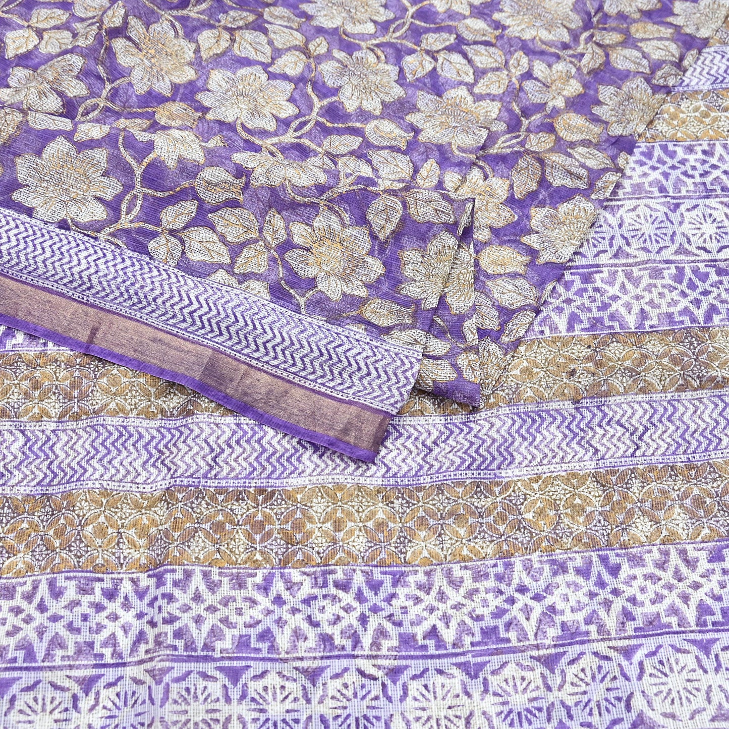 Indian Vintage Sari Purple & Ivory Pure Silk Block Printed Sarees Craft Fabric 6Yd Floral Dress making bollywood silk sarees
