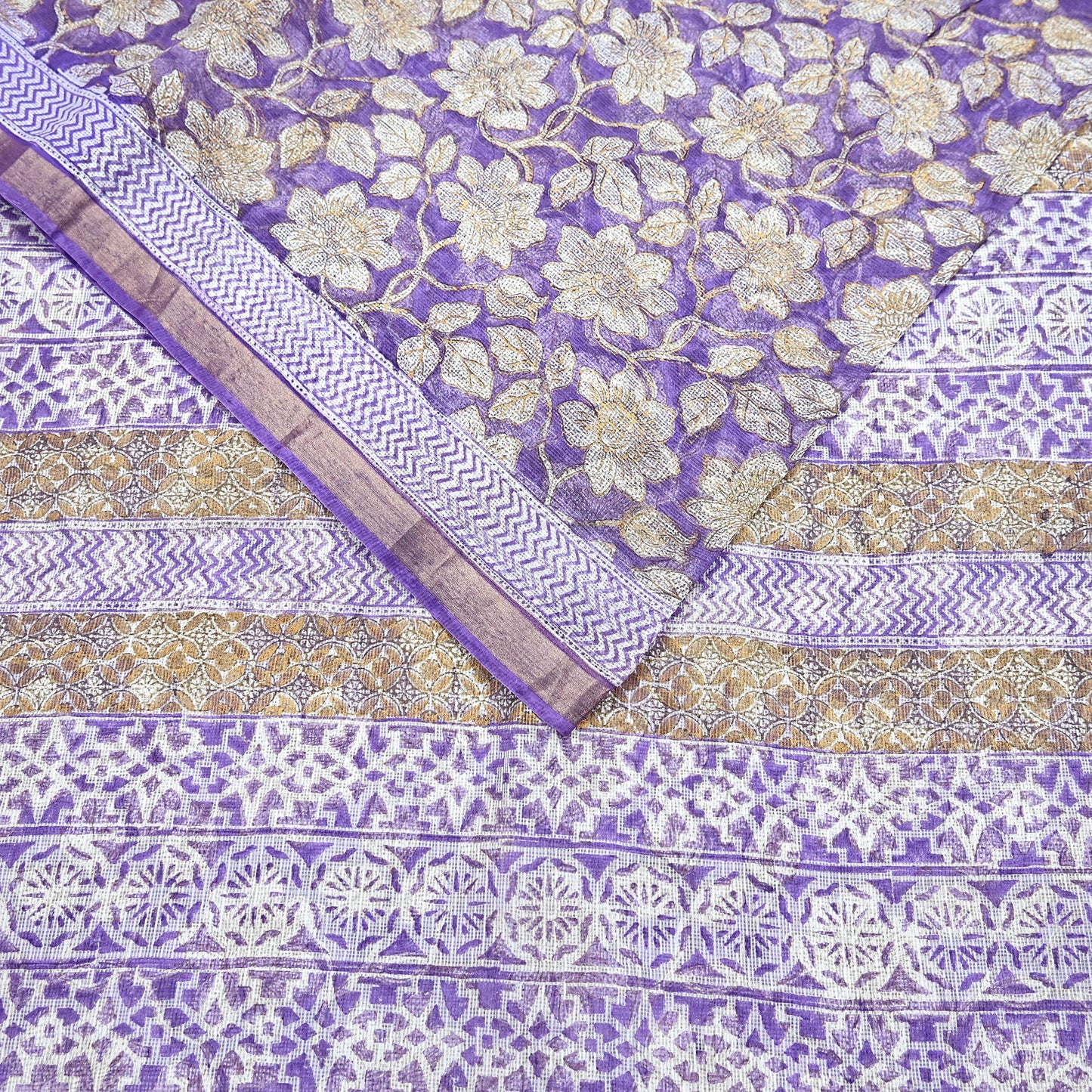 Indian Vintage Sari Purple & Ivory Pure Silk Block Printed Sarees Craft Fabric 6Yd Floral Dress making bollywood silk sarees