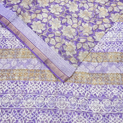 Indian Vintage Sari Purple & Ivory Pure Silk Block Printed Sarees Craft Fabric 6Yd Floral Dress making bollywood silk sarees