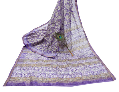 Indian Vintage Sari Purple & Ivory Pure Silk Block Printed Sarees Craft Fabric 6Yd Floral Dress making bollywood silk sarees
