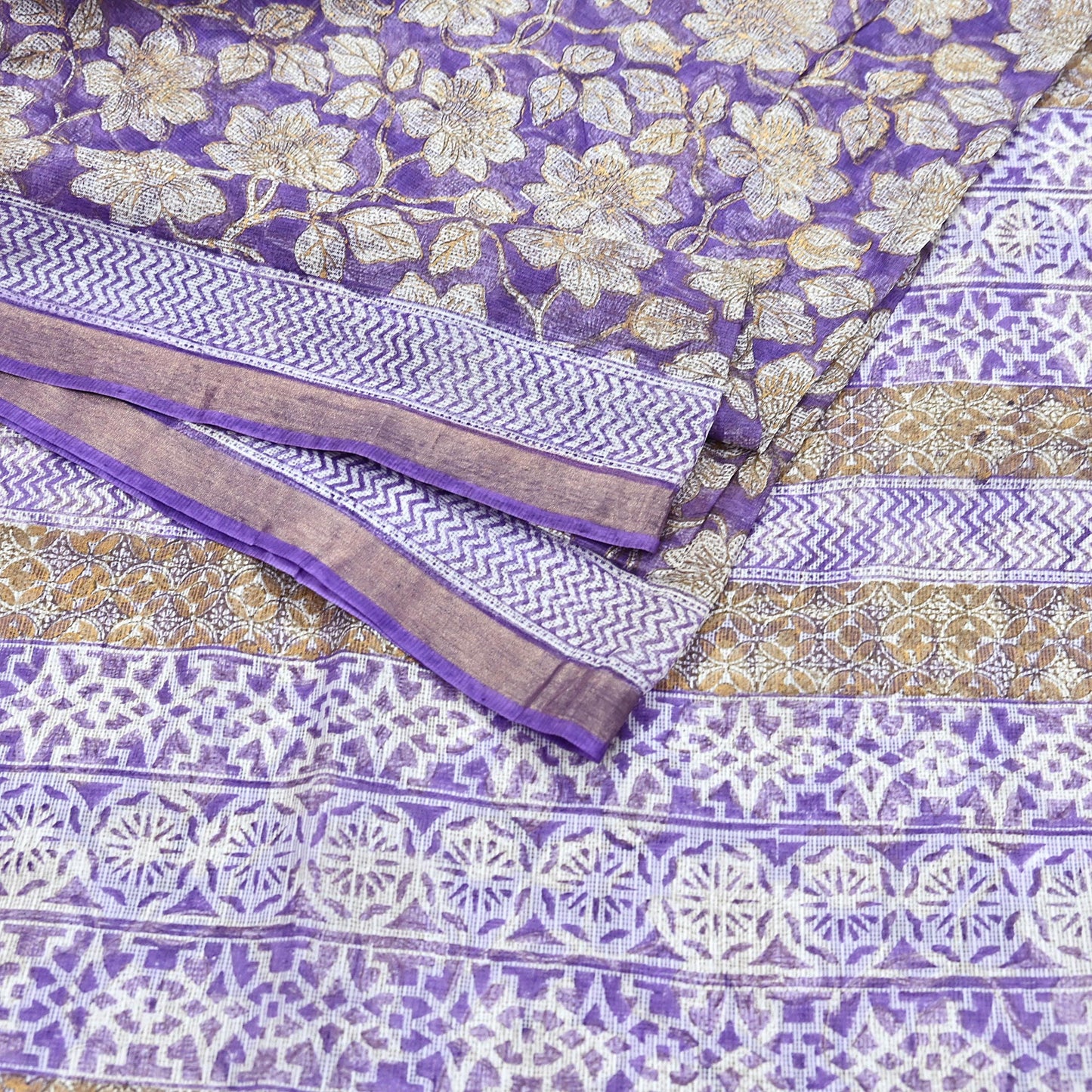 Indian Vintage Sari Purple & Ivory Pure Silk Block Printed Sarees Craft Fabric 6Yd Floral Dress making bollywood silk sarees