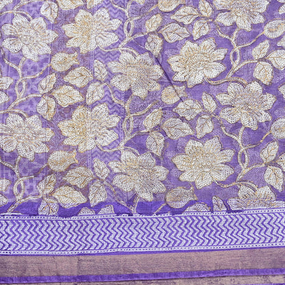 Indian Vintage Sari Purple & Ivory Pure Silk Block Printed Sarees Craft Fabric 6Yd Floral Dress making bollywood silk sarees