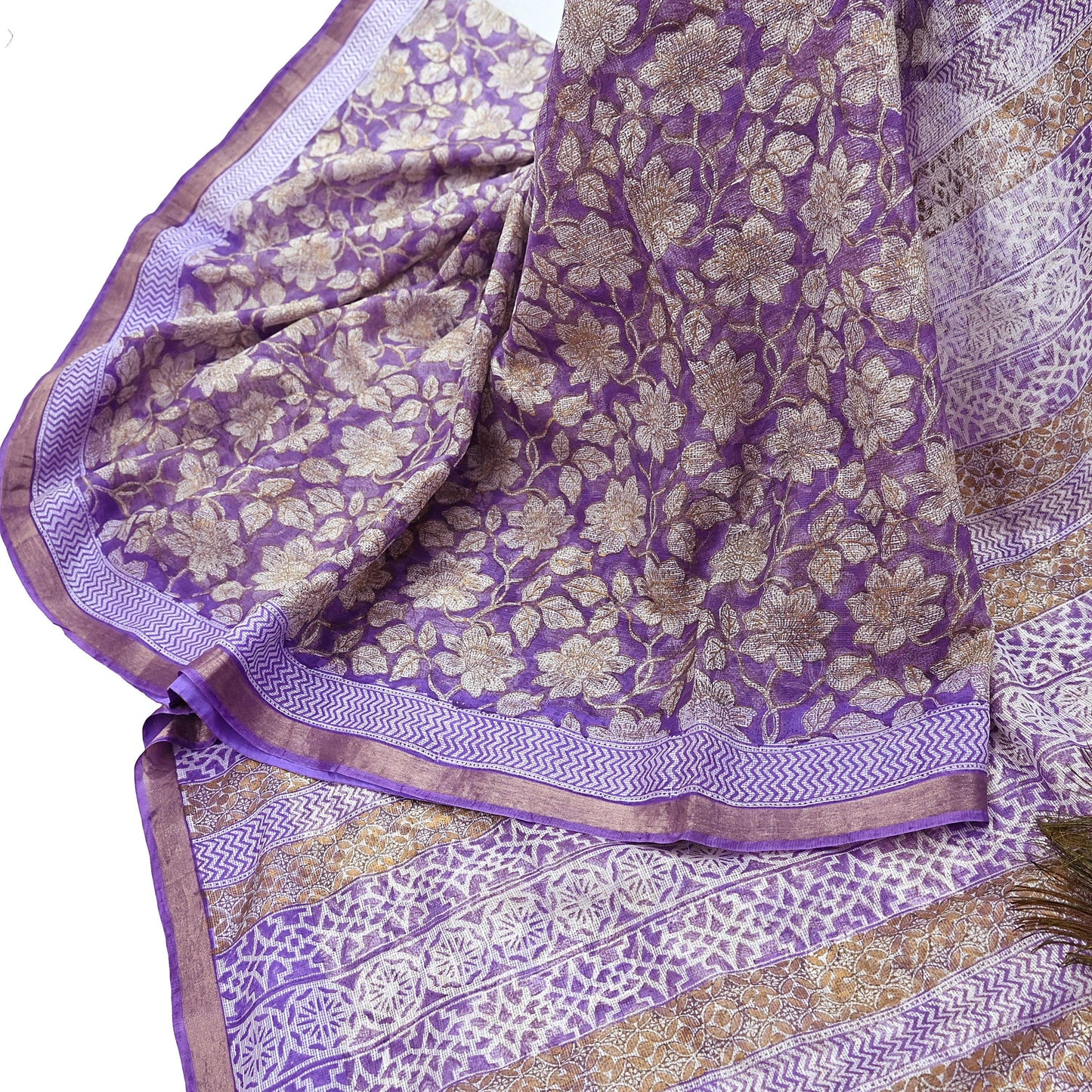 Indian Vintage Sari Purple & Ivory Pure Silk Block Printed Sarees Craft Fabric 6Yd Floral Dress making bollywood silk sarees
