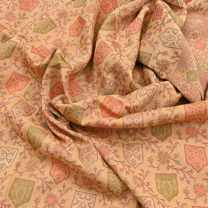 Indian Vintage Sari Beige 100% Pure Silk Hand Woven Saree 5Yd Craft Fabric Ethnic Sewing Zari Upcycle Dress Making Crafting Quilting Used