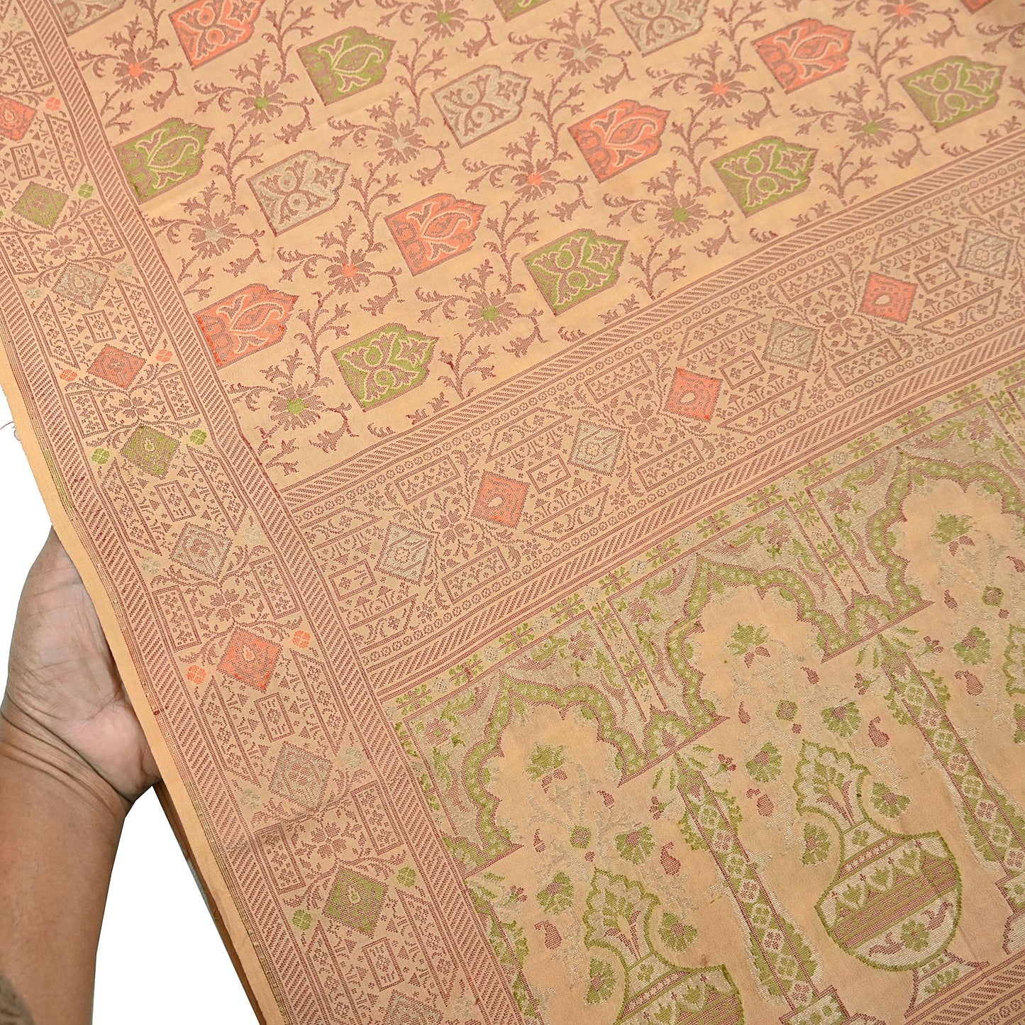 Indian Vintage Sari Beige 100% Pure Silk Hand Woven Saree 5Yd Craft Fabric Ethnic Sewing Zari Upcycle Dress Making Crafting Quilting Used