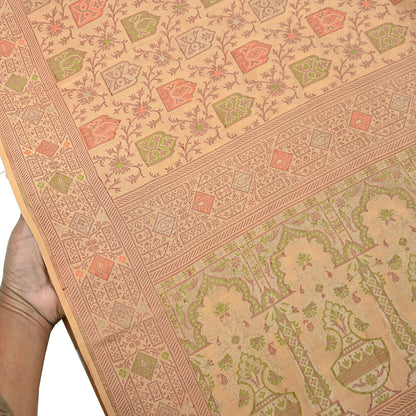 Indian Vintage Sari Beige 100% Pure Silk Hand Woven Saree 5Yd Craft Fabric Ethnic Sewing Zari Upcycle Dress Making Crafting Quilting Used