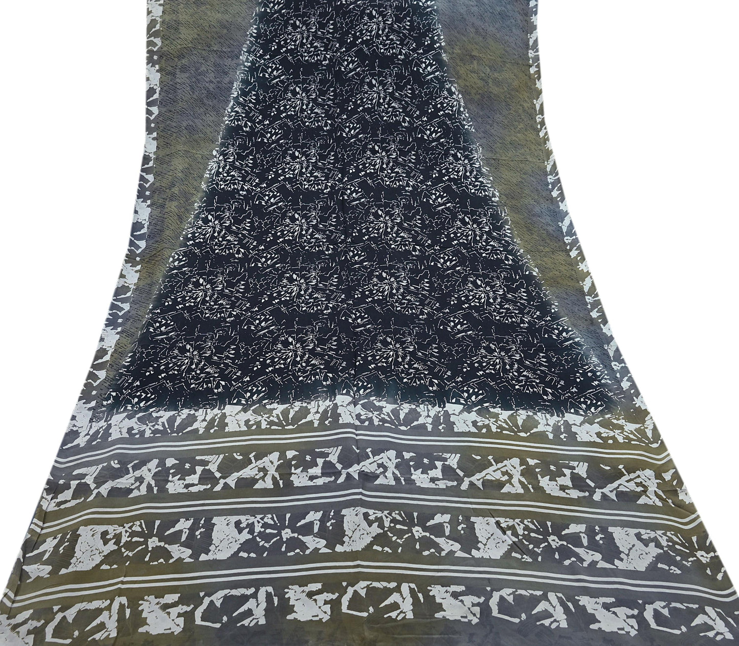 Indian Vintage Sari Pure Crepe Silk Printed Saree 5yard Sewing Quilting Floral Soft Craft Fabric Wrap