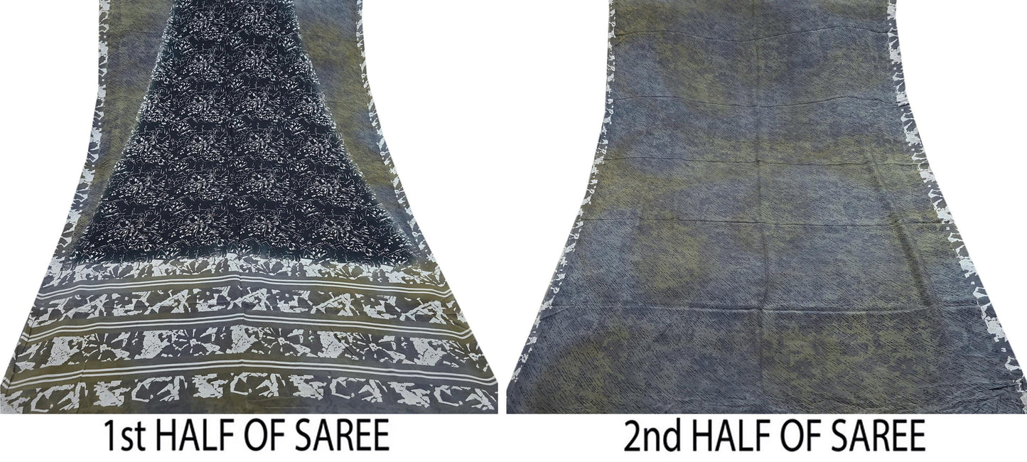 Indian Vintage Sari Pure Crepe Silk Printed Saree 5yard Sewing Quilting Floral Soft Craft Fabric Wrap