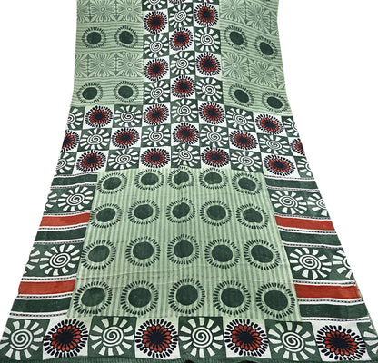 Indian Vintage Sari Green Pure Crepe Silk Printed Saree 5yard Sewing Quilting Floral Soft Craft Fabric Wrap