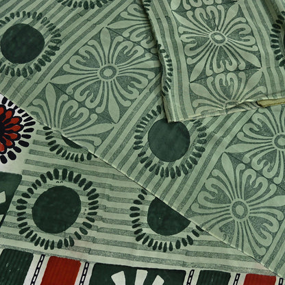 Indian Vintage Sari Green Pure Crepe Silk Printed Saree 5yard Sewing Quilting Floral Soft Craft Fabric Wrap