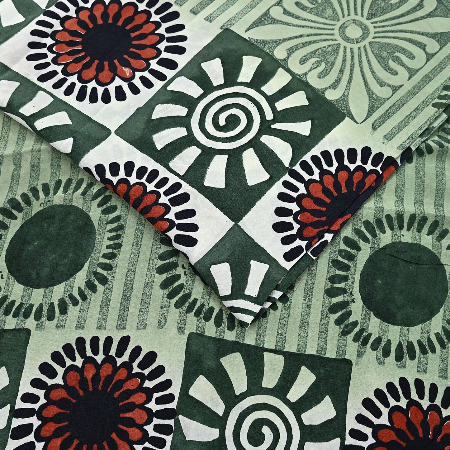 Indian Vintage Sari Green Pure Crepe Silk Printed Saree 5yard Sewing Quilting Floral Soft Craft Fabric Wrap