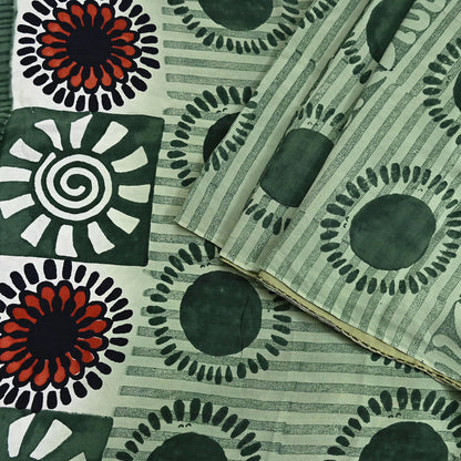 Indian Vintage Sari Green Pure Crepe Silk Printed Saree 5yard Sewing Quilting Floral Soft Craft Fabric Wrap