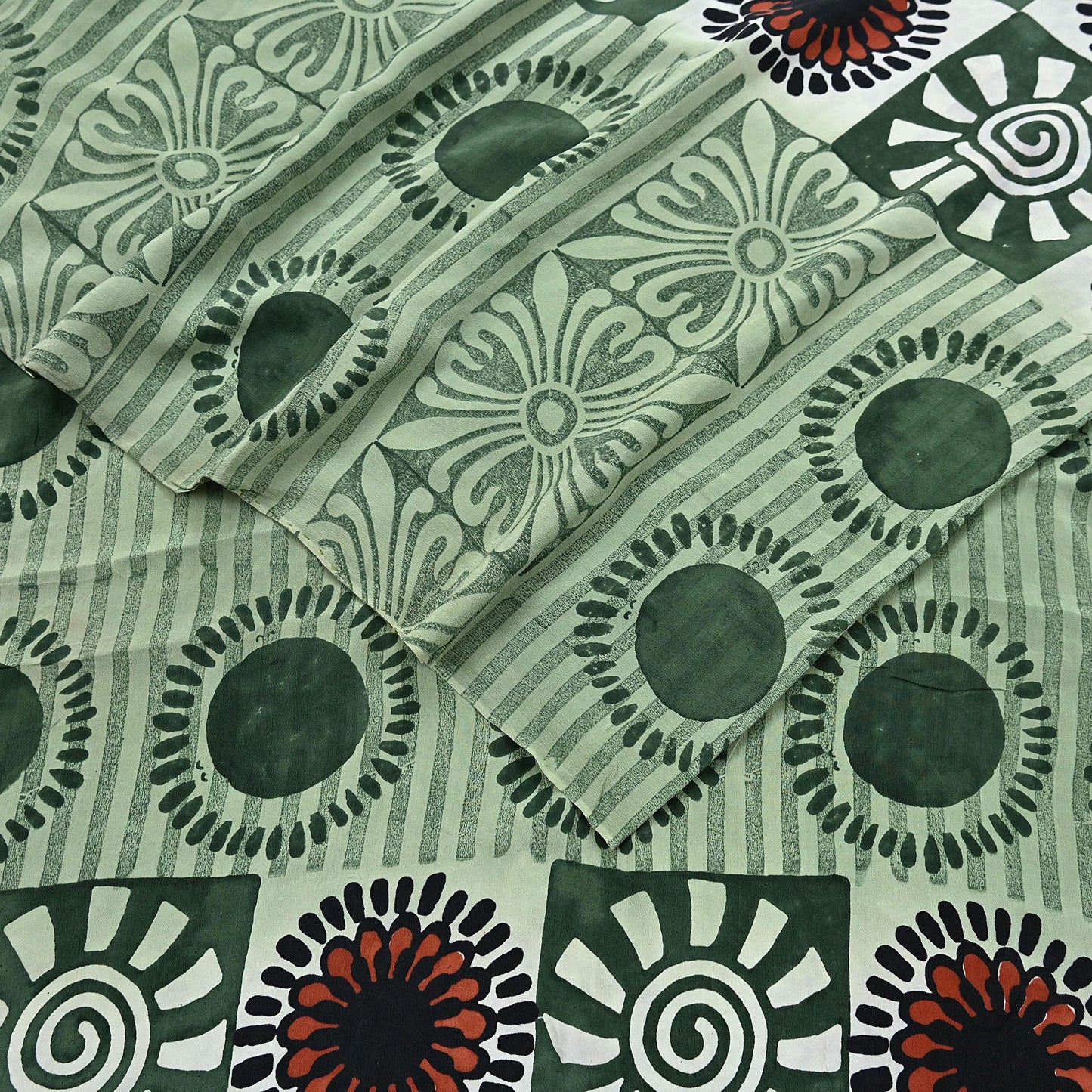 Indian Vintage Sari Green Pure Crepe Silk Printed Saree 5yard Sewing Quilting Floral Soft Craft Fabric Wrap