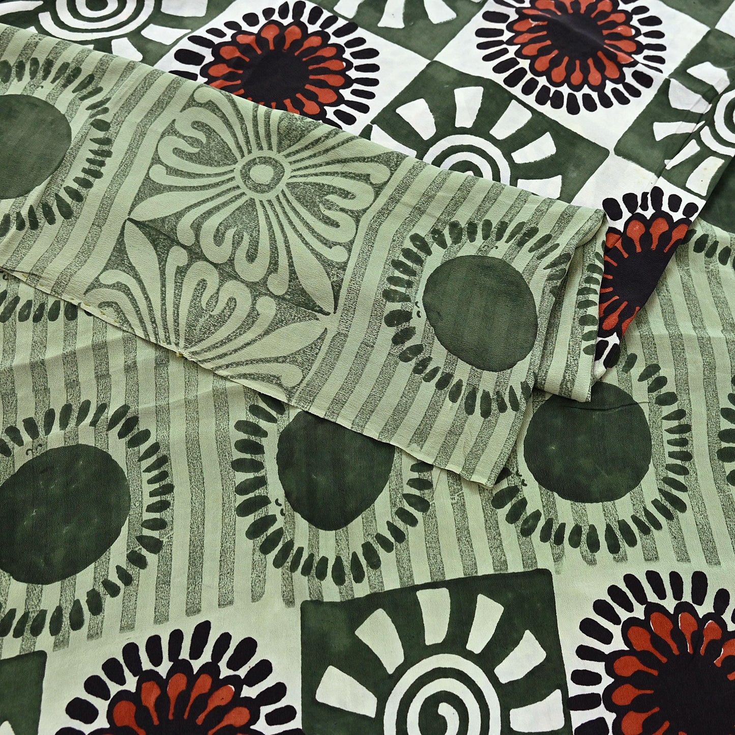 Indian Vintage Sari Green Pure Crepe Silk Printed Saree 5yard Sewing Quilting Floral Soft Craft Fabric Wrap