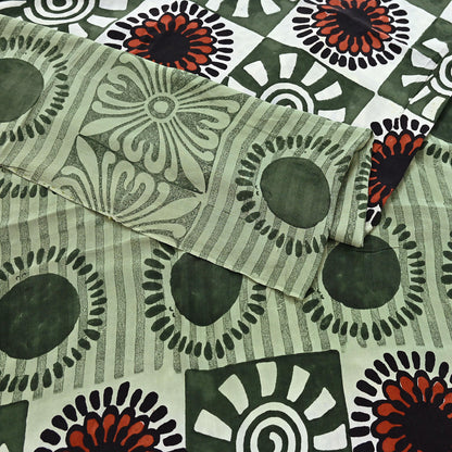 Indian Vintage Sari Green Pure Crepe Silk Printed Saree 5yard Sewing Quilting Floral Soft Craft Fabric Wrap