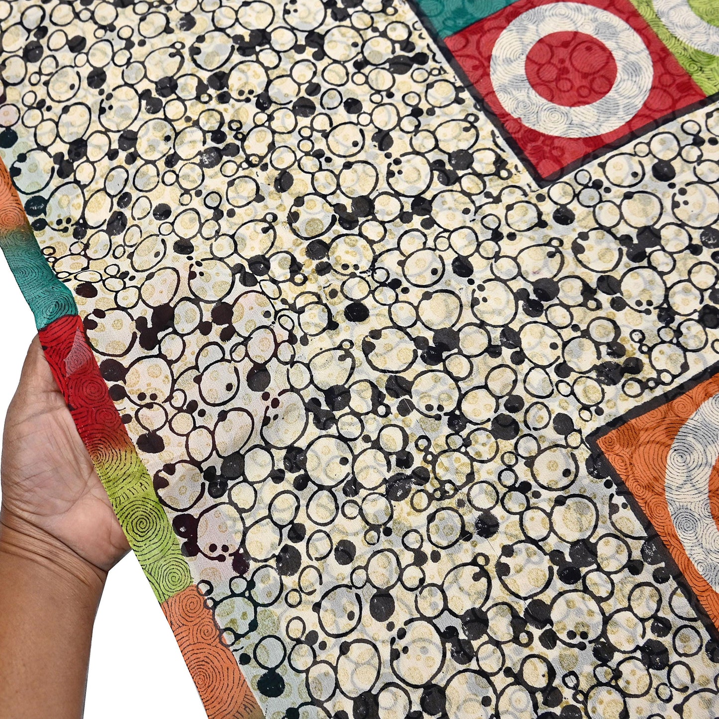 Indian Vintage Sari Ivory & Black Pure Georgette Silk Printed Sarees 6Yd Craft Fabric Sewing Quilting Dress making Crafting Quilting Upcycle