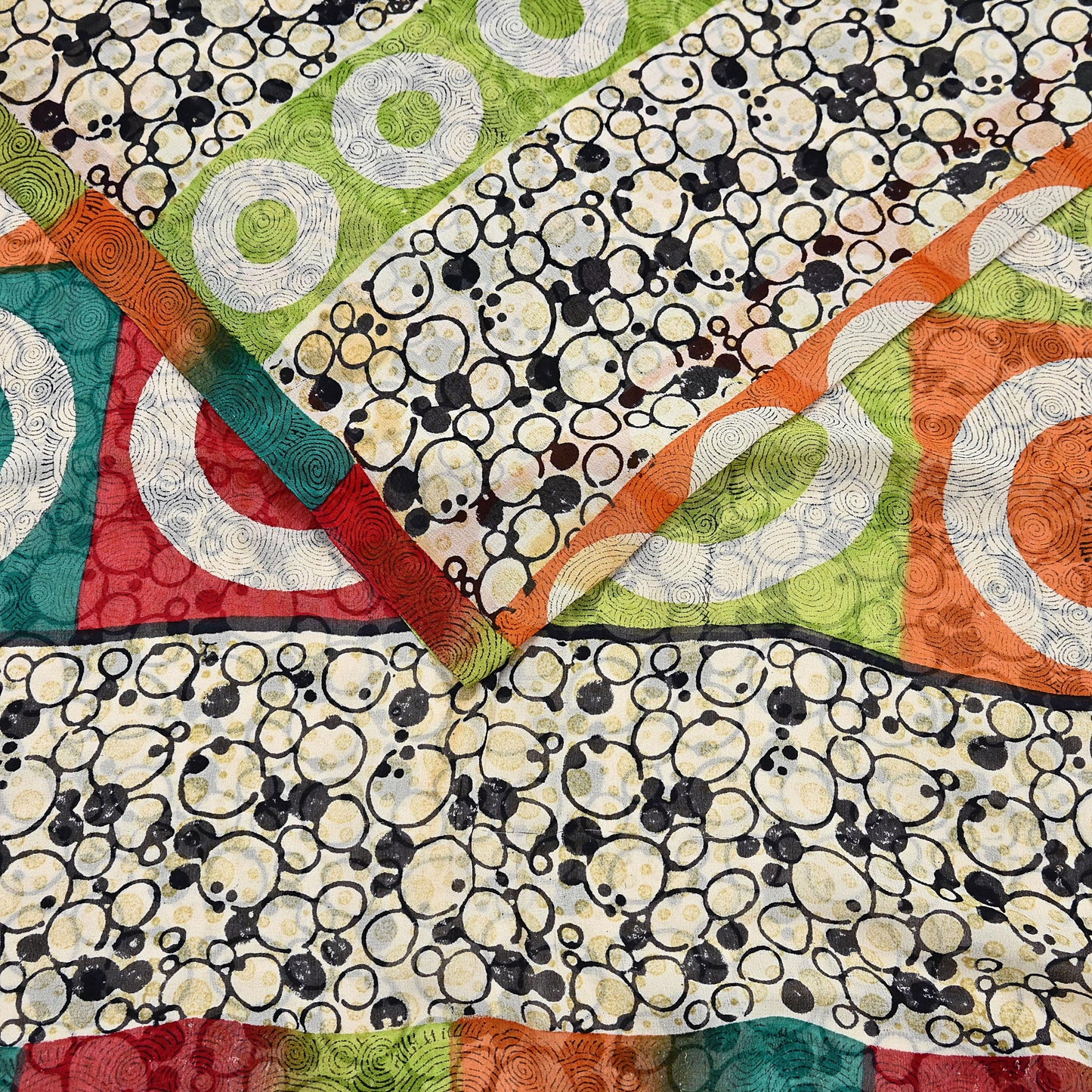 Indian Vintage Sari Ivory & Black Pure Georgette Silk Printed Sarees 6Yd Craft Fabric Sewing Quilting Dress making Crafting Quilting Upcycle