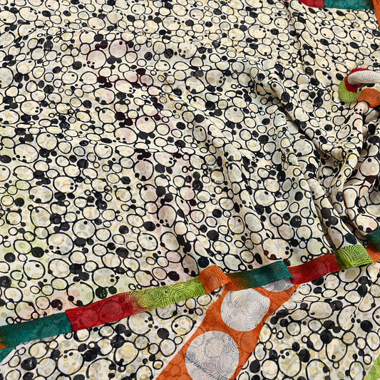 Indian Vintage Sari Ivory & Black Pure Georgette Silk Printed Sarees 6Yd Craft Fabric Sewing Quilting Dress making Crafting Quilting Upcycle