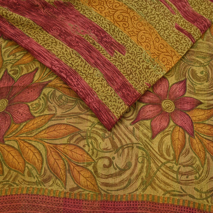 Vintage Saree Green Pure Chiffon Silk Printed Sari Craft Fabric Sewing 6Yard Soft quilting crafting dress making