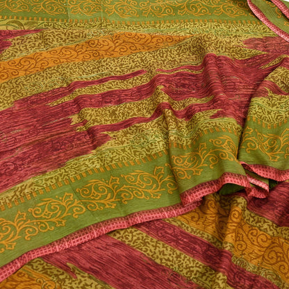 Vintage Saree Green Pure Chiffon Silk Printed Sari Craft Fabric Sewing 6Yard Soft quilting crafting dress making