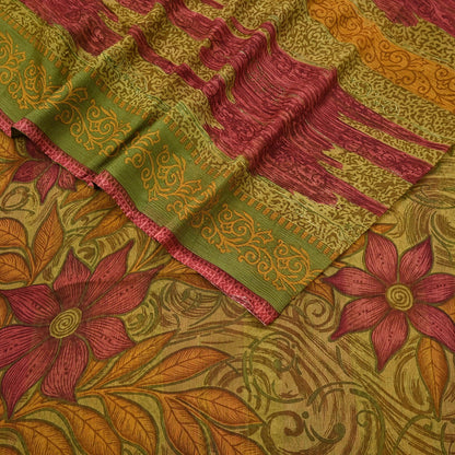 Vintage Saree Green Pure Chiffon Silk Printed Sari Craft Fabric Sewing 6Yard Soft quilting crafting dress making